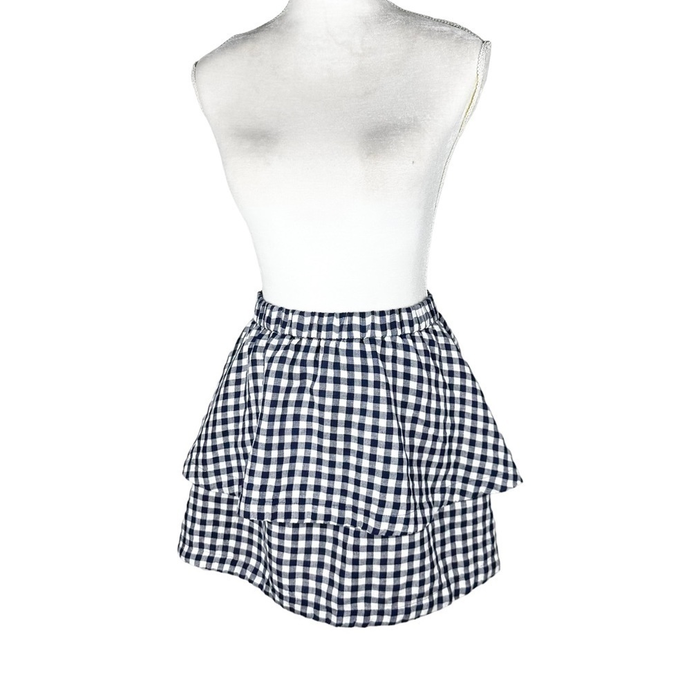 Madewell navy gingham tiered ruffle skirt miniskirt small